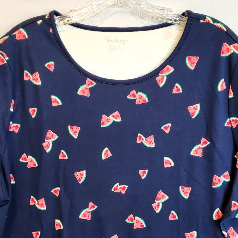 Kim Rogers Curvy Women's T-Shirt 1X Novelty Watermelon Graphic Print 100% Cotton - Picture 2 of 11